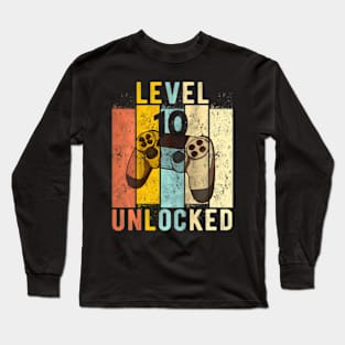 Kids 10th Birthday Level 10 Unlocked Video Gamer Long Sleeve T-Shirt